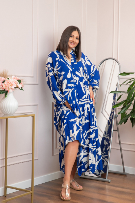 Rochie boho chic Daphne cu imprimeu albastru abstract [4]