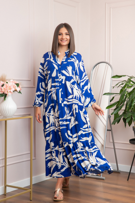 Rochie boho chic Daphne cu imprimeu albastru abstract [3]