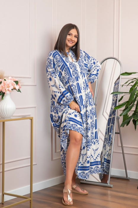 Rochie boho chic Daphne cu imprimeu albastru floral [4]