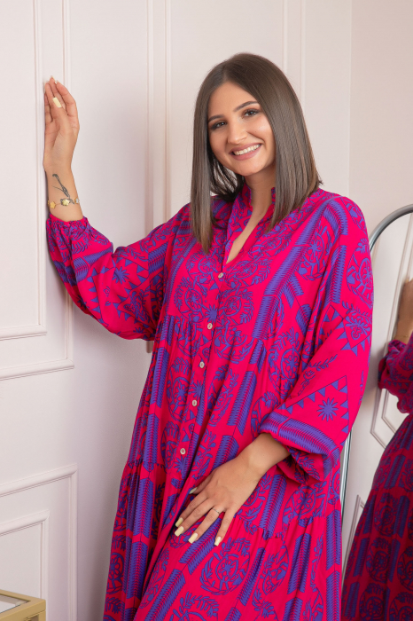 Rochie boho chic Daphne cu imprimeu ciclam floral [2]