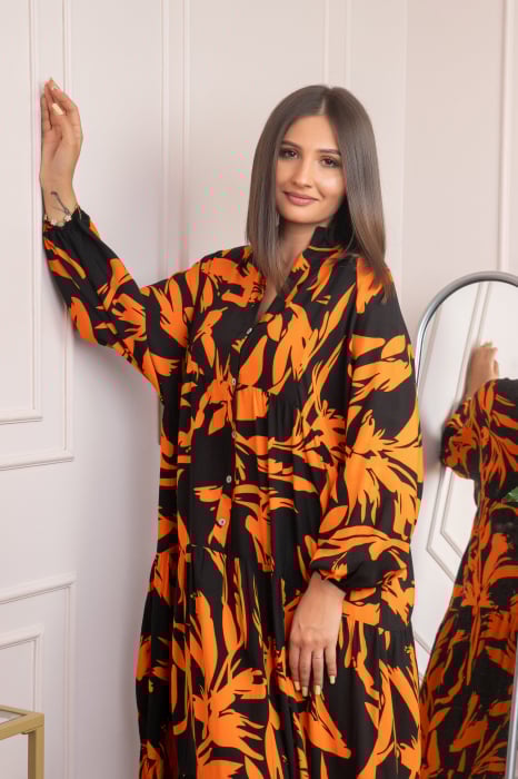 Rochie boho chic Daphne cu imprimeu orange abstract [2]