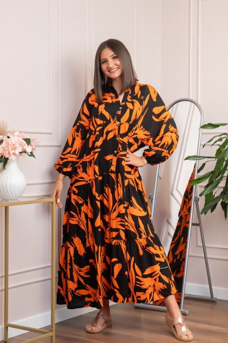 Rochie boho chic Daphne cu imprimeu orange abstract