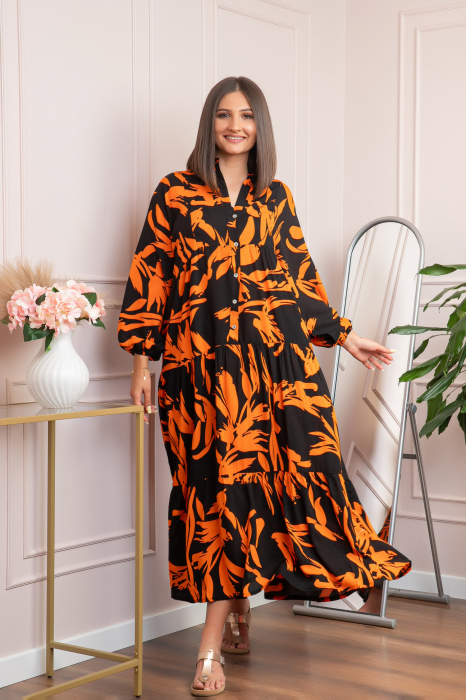 Rochie boho chic Daphne cu imprimeu orange abstract [3]