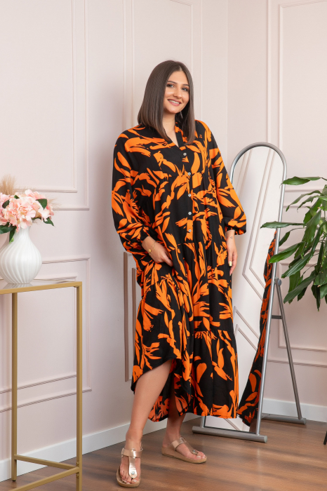 Rochie boho chic Daphne cu imprimeu orange abstract [4]