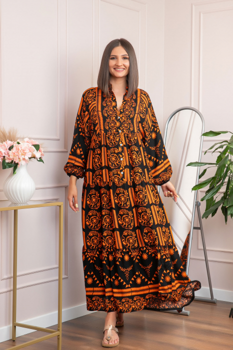 Rochie boho chic Daphne cu imprimeu orange floral [3]