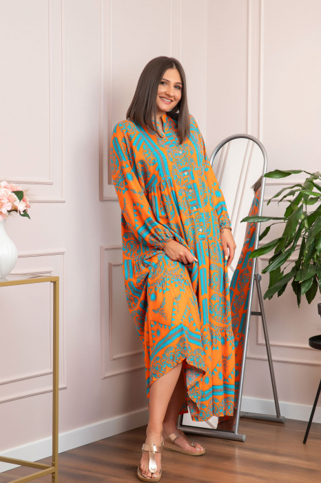 Rochie boho chic Daphne cu imprimeu turcoaz floral [4]