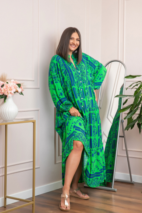 Rochie boho chic Daphne cu imprimeu verde floral [4]