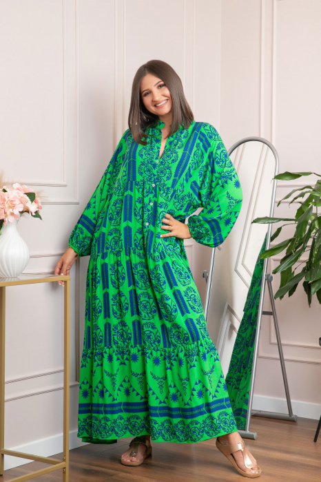 Rochie boho chic Daphne cu imprimeu verde floral