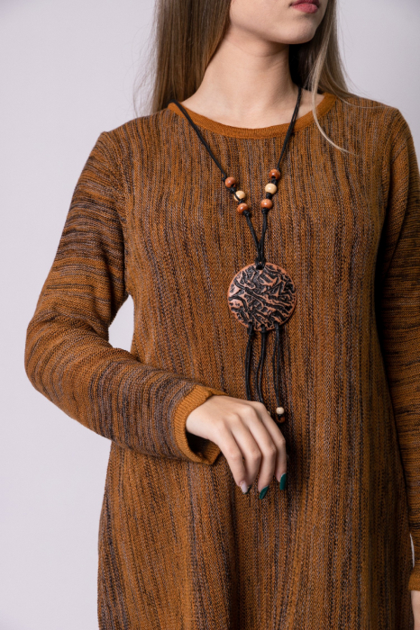 Rochie camel boho chic cu model geometric [2]
