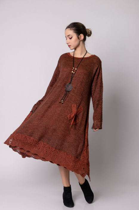 Rochie caramizie boho chic cu crepeuri laterale [3]