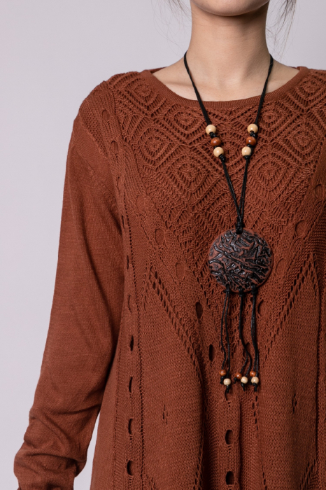 Rochie caramizie boho chic cu model tricotat romburi [2]