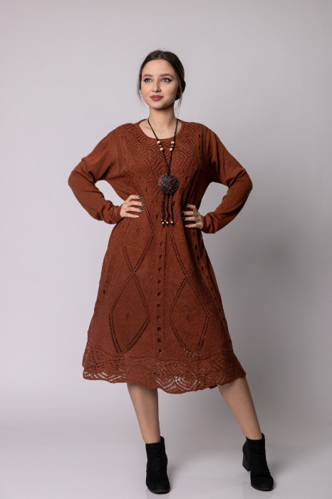 Rochie caramizie boho chic cu model tricotat romburi [3]