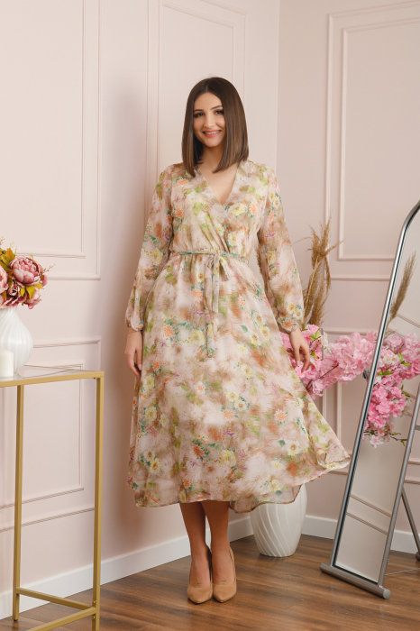 Rochie Carrie din voal cu imprimeu floral crem [4]