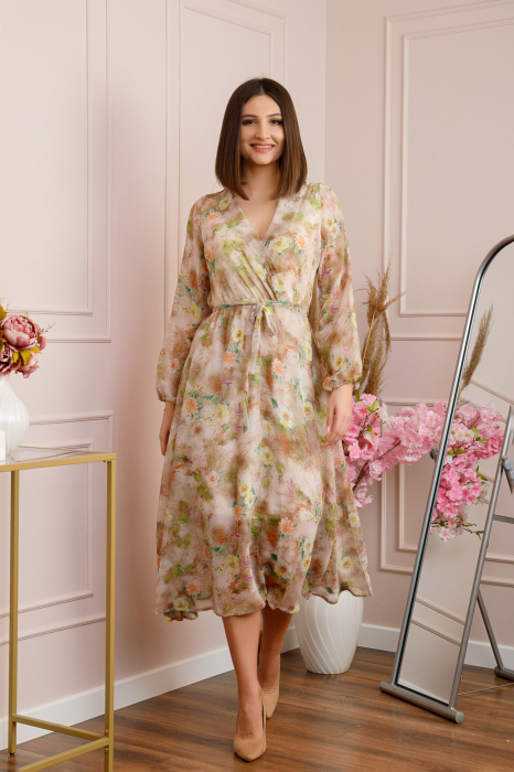Rochie Carrie din voal cu imprimeu floral crem [3]