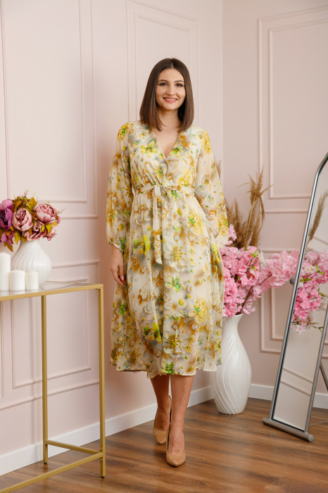 Rochie Carrie din voal cu imprimeu floral galben [3]