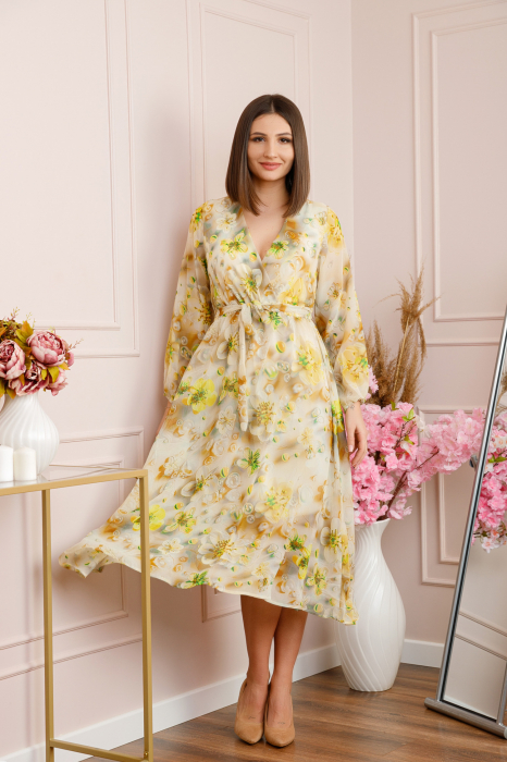 Rochie Carrie din voal cu imprimeu floral galben [4]