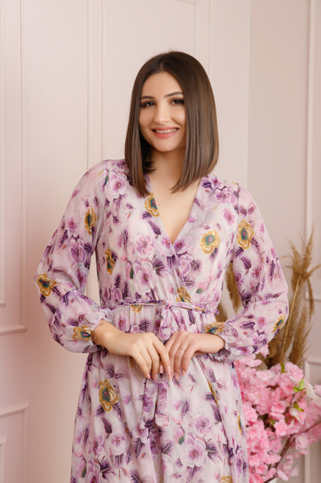 Rochie Carrie din voal cu imprimeu floral lila [2]