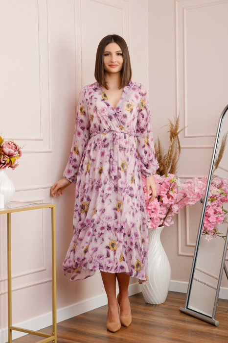 Rochie Carrie din voal cu imprimeu floral lila [3]