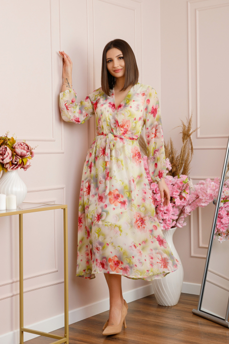 Rochie Carrie din voal cu imprimeu floral roz