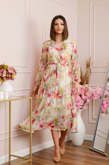 Rochie Carrie din voal cu imprimeu floral roz [4]