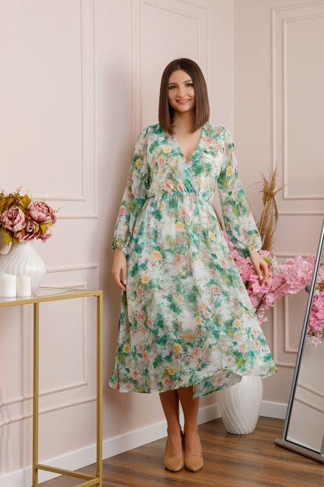 Rochie Carrie din voal cu imprimeu floral verde mint [4]