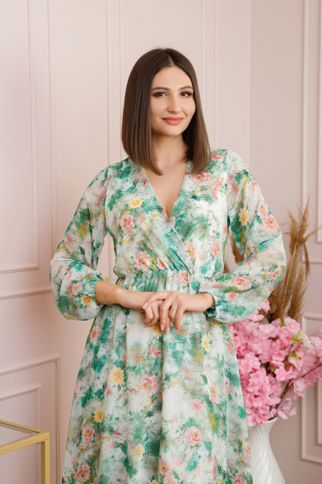 Rochie Carrie din voal cu imprimeu floral verde mint [2]