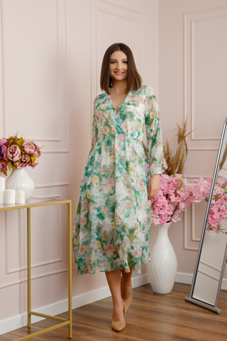 Rochie Carrie din voal cu imprimeu floral verde mint [3]