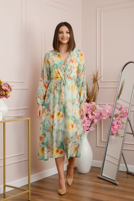 Rochie Carrie din voal cu imprimeu floral verde pastel [3]