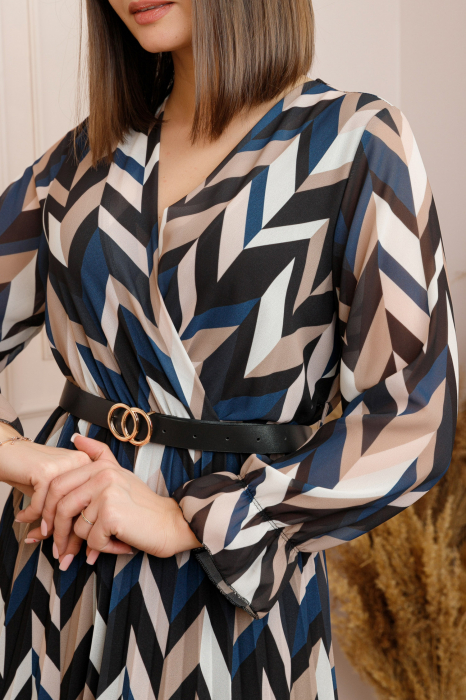 Rochie Samantha bleumarin din voal cu maneci lungi si curea ajustabila [2]