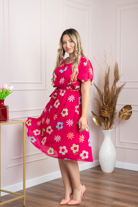 Rochie ciclam cu imprimeu floral si maneci fluture [4]