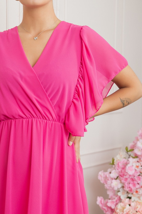 Rochie ciclam cu volane si maneci fluture [2]