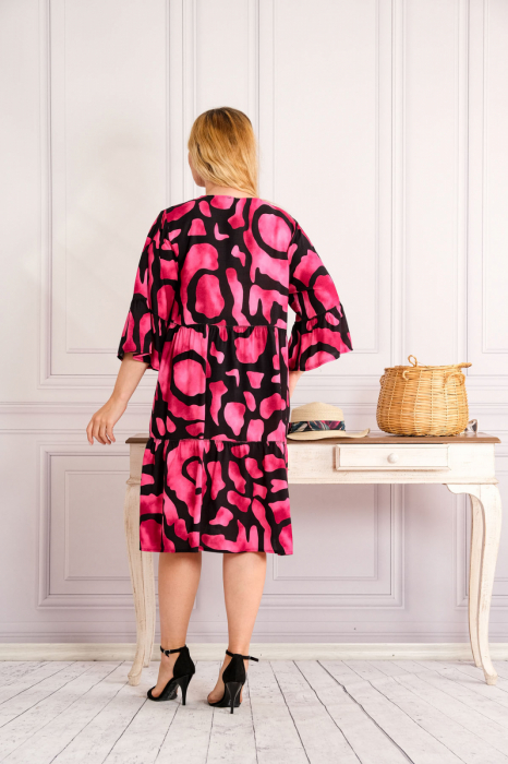 Rochie ciclam midi boho chic cu imprimeuri in degrade [3]