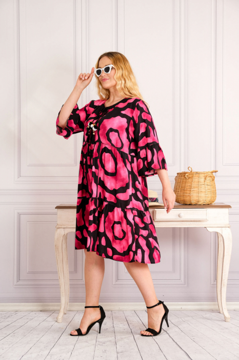 Rochie ciclam midi boho chic cu imprimeuri in degrade [2]