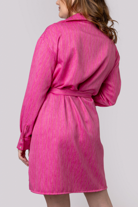 Rochie ciclam tip camasa cu cordon in talie [4]