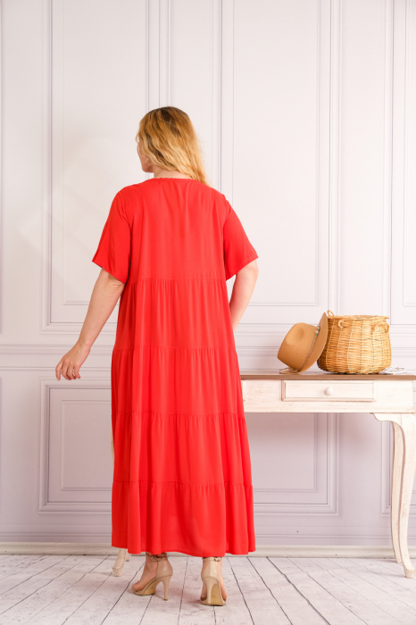 Rochie corai boho chic cu aplicatie florala pe bust [3]