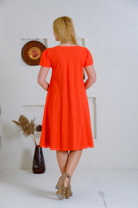 Rochie corai cu detaliu floral perforat [3]