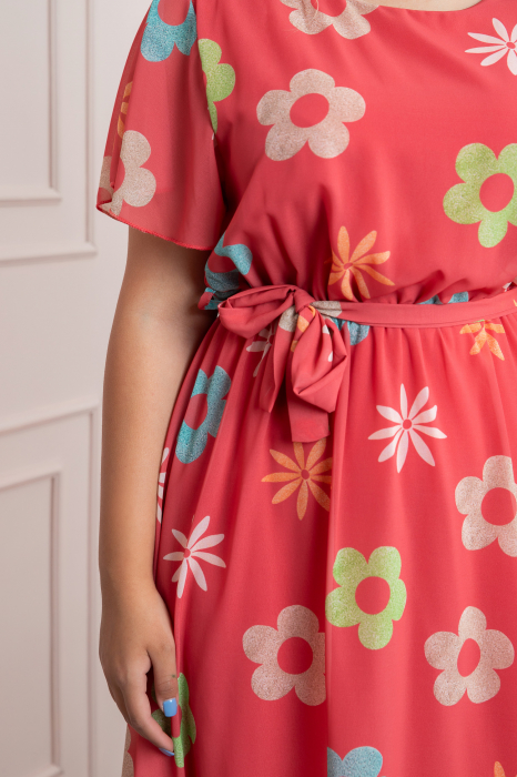 Rochie corai cu imprimeu floral si maneci fluture [2]