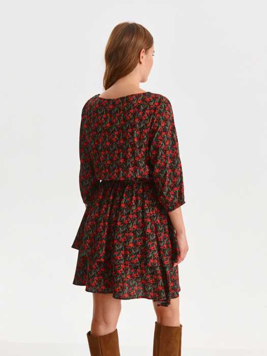 Rochie cu volane si imprimeu floral rosu si verde [5]
