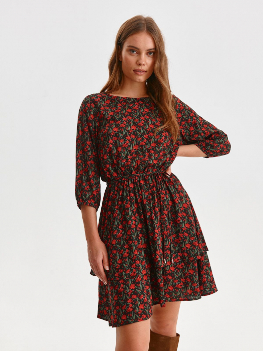Rochie cu volane si imprimeu floral rosu si verde [4]