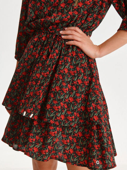 Rochie cu volane si imprimeu floral rosu si verde [3]