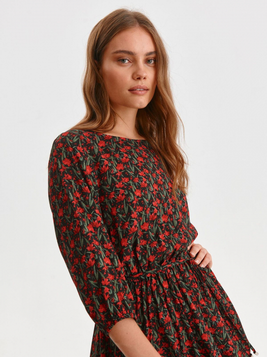 Rochie cu volane si imprimeu floral rosu si verde [2]