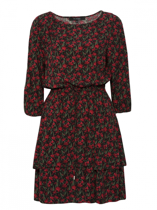 Rochie cu volane si imprimeu floral rosu si verde [7]