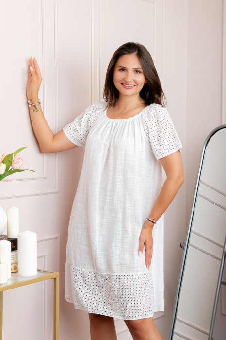 Rochie dama alba din bumbac Sandy cu perforatii [2]