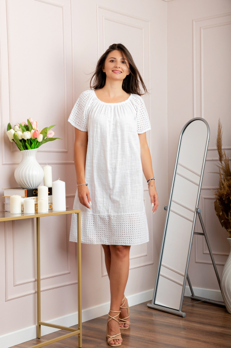 Rochie dama alba din bumbac Sandy cu perforatii [4]