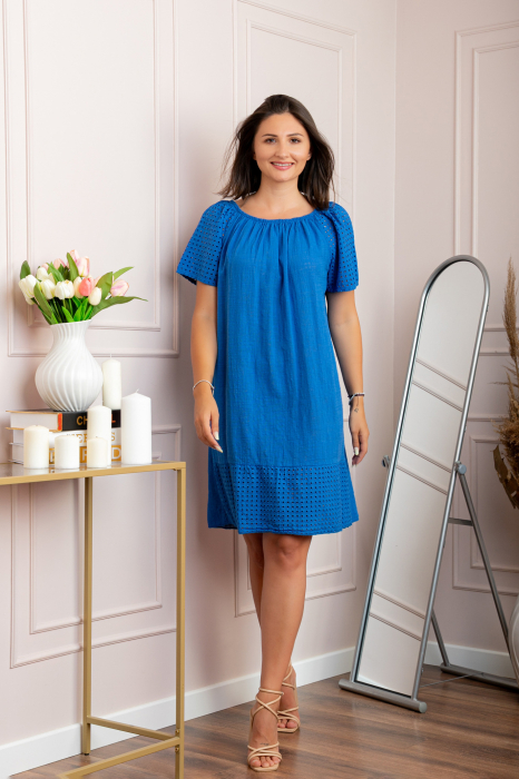 Rochie dama albastra din bumbac Sandy cu perforatii [4]