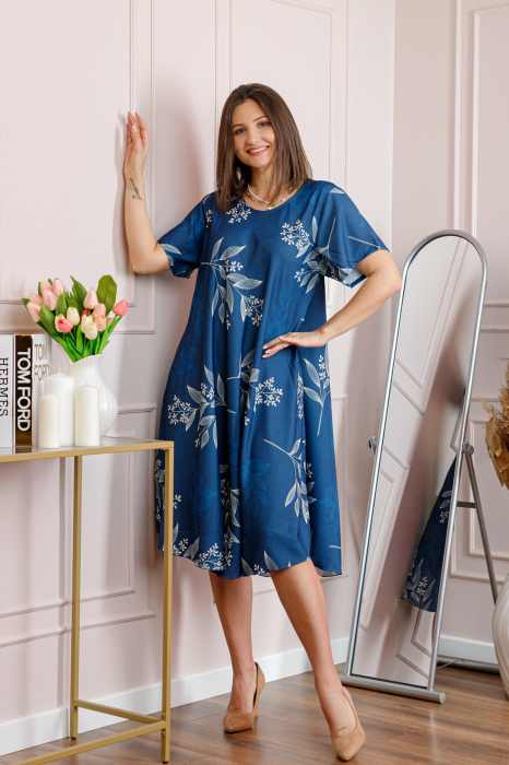 Rochie dama albastra plus size cu imprimeu floral si croi lejer Jany [3]