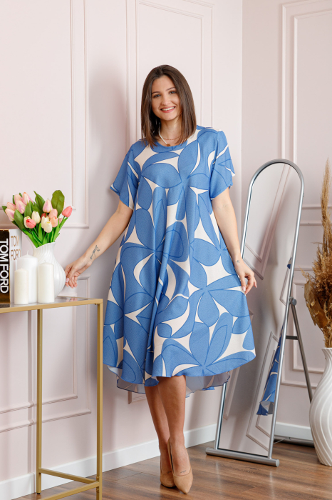 Rochie dama bleu plus size cu imprimeu floral si croi lejer Jany [4]