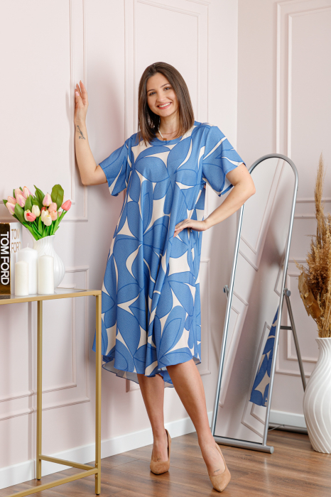 Rochie dama bleu plus size cu imprimeu floral si croi lejer Jany [3]