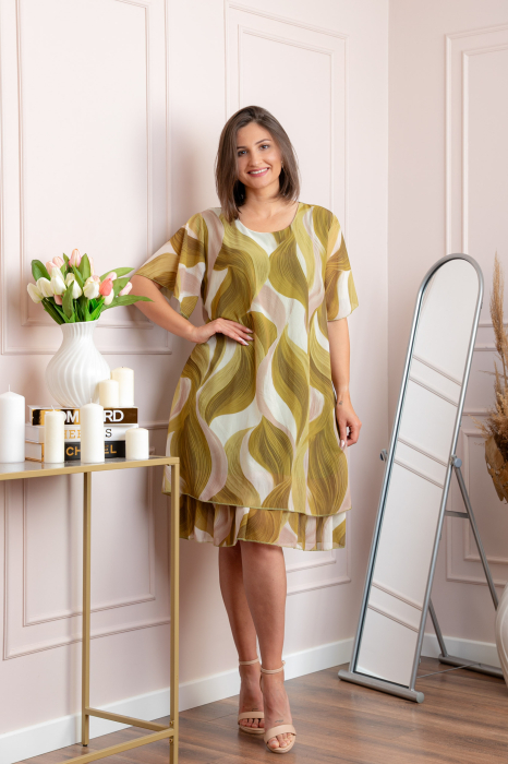 Rochie dama Frances verde olive cu imprimeu abstract [4]
