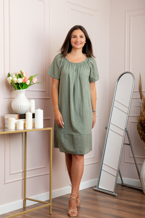 Rochie dama kaki din bumbac Sandy cu perforatii [4]